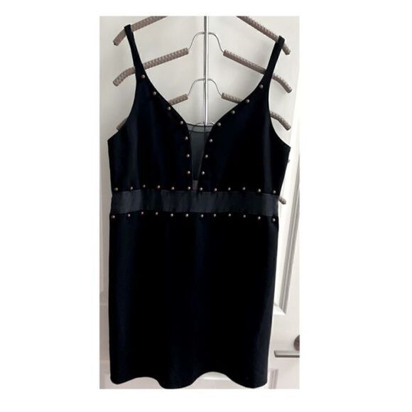 Cinq a Sept Black Mini Dress w Gold Beading - Picture 1 of 3